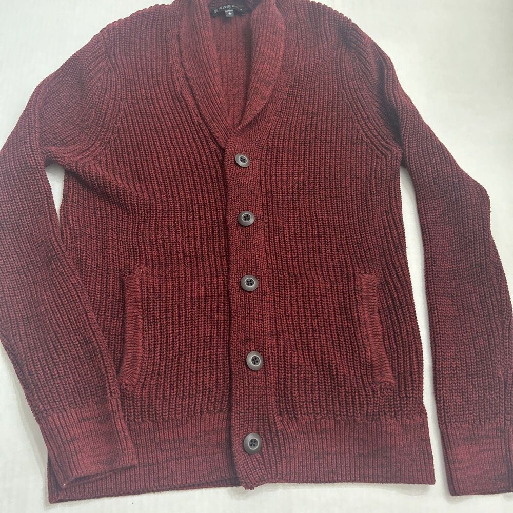 Men’s Express Collared Cardigan Maroon Sweater L